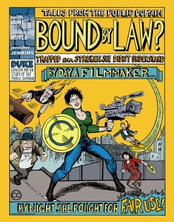 Cover of comic, superhero with video camera and creative commons shield